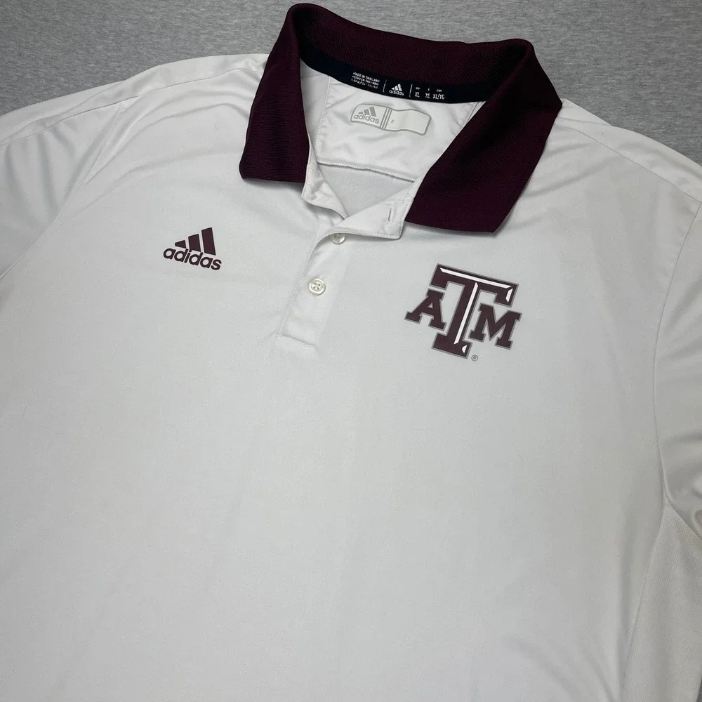 Texas A&M Adidas Polo Mens XL White NCAA Football Climalite Sideline White EUC